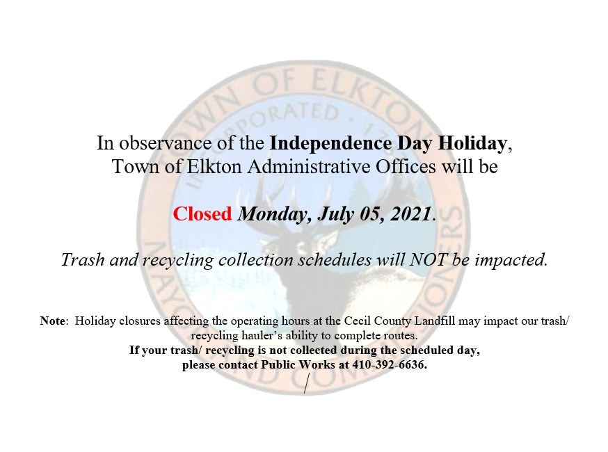 Flyer - IIndependence Day Observed - Offices closed; trash and recycling schedules not impacted