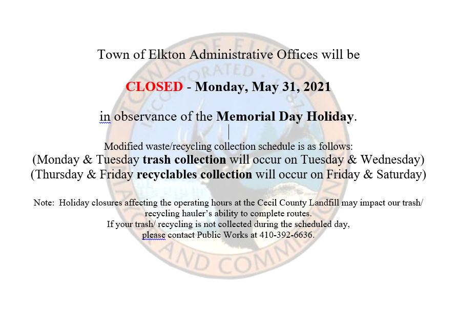 Memorial Day Flyer - Administrative offices closed May 31, 2021