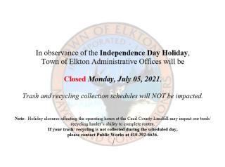 Trash and recycling collection schedules not impacted - Monday, July 5, 2021.